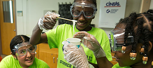 Delaware Tech summer camp students enjoying hands-on science activities